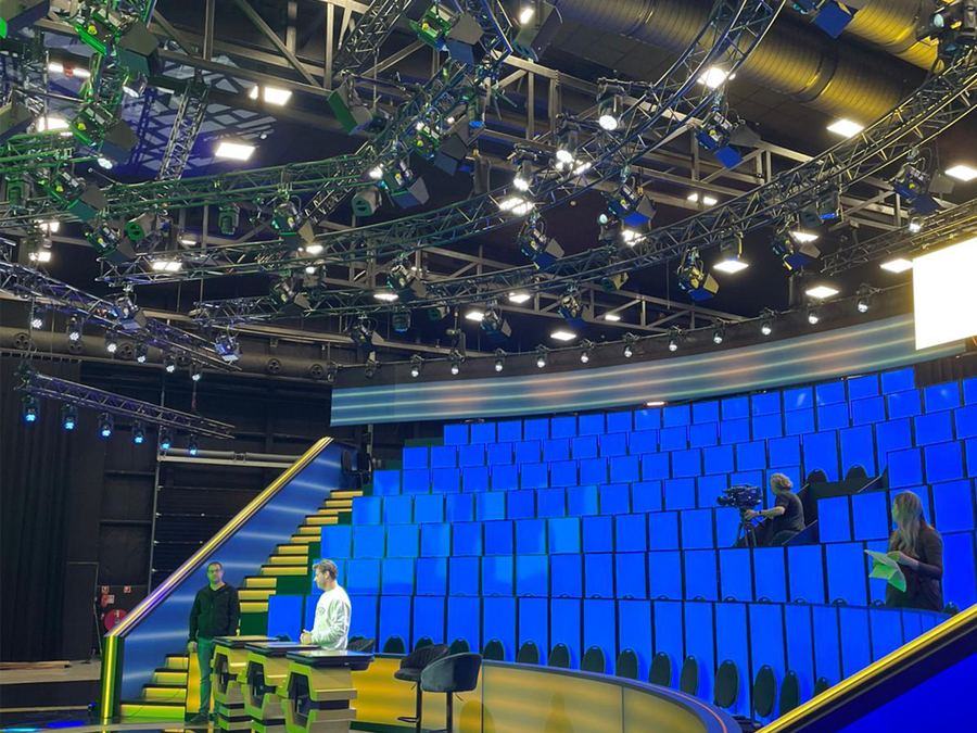 TV broadcast studio with lighting truss